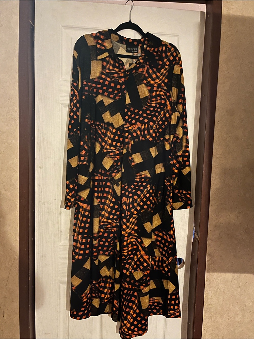 NWT Attitudes by Renee Como Jersey Plaid Button Front Midi Dress XL